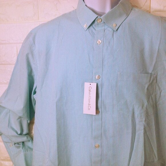 New NWT 90s-Y2K Calvin Klein+Co 426 Gulfstream Oxford Shirt Men-L Gingham Blue - Picture 1 of 8